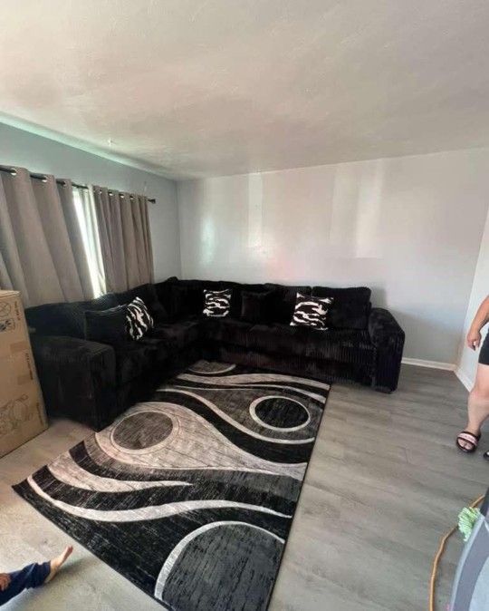 BLACK CORDUROY BRAND NEW SECTIONAL SAME DAY DELIVERY
