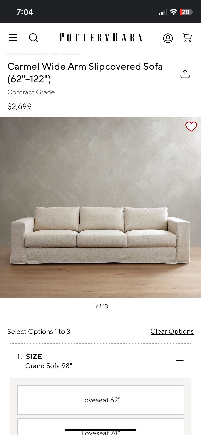 (pending Pick Up )Pottery Barn Carmel Wide Arm Sofa 86”