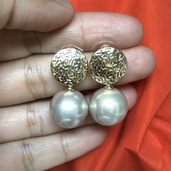 Gold Plated Over size Pearl Earrings Studs 