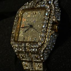 VS Mossianite Gold And Silver Plated, Real Silver Casing, Gold Dial With Colorful Arabic Numerals