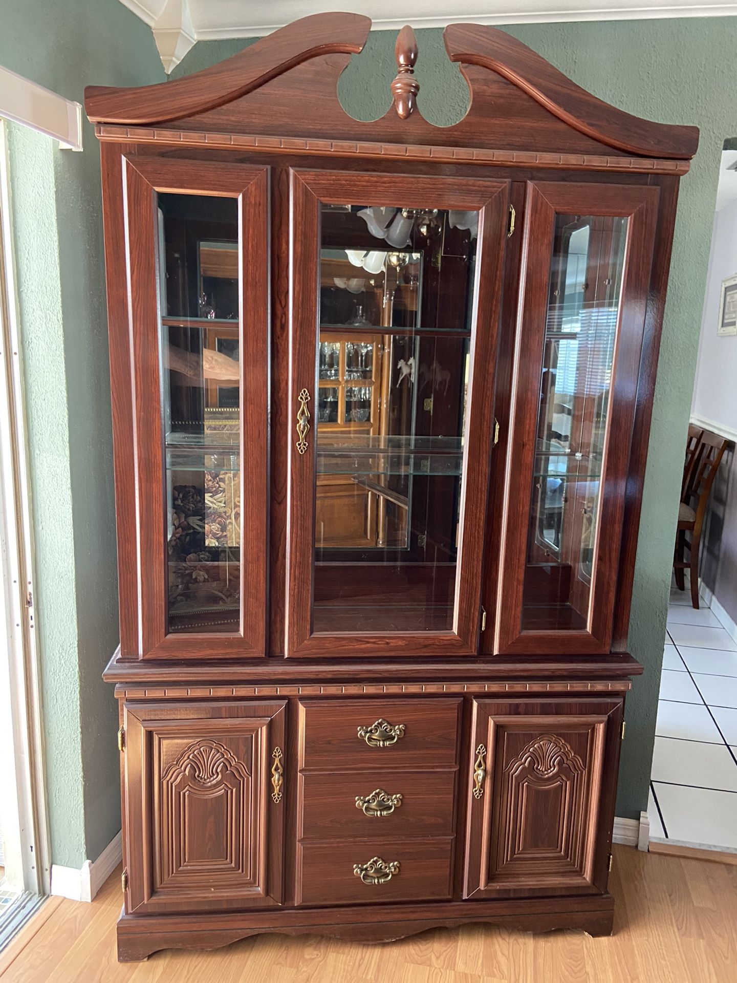 China Hutch, Cherry Finish, two piece.