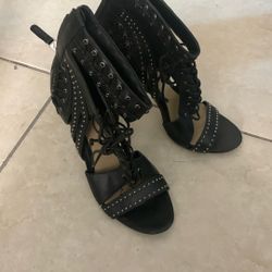 Brian Atwood 6.5 Black Heels With Metal Studs And Laces