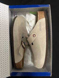 Birkenstock Boston Taupe Suede Clogs