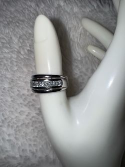 Vintage Moissanite & Sterling Channel Set Thick Band, Size 7