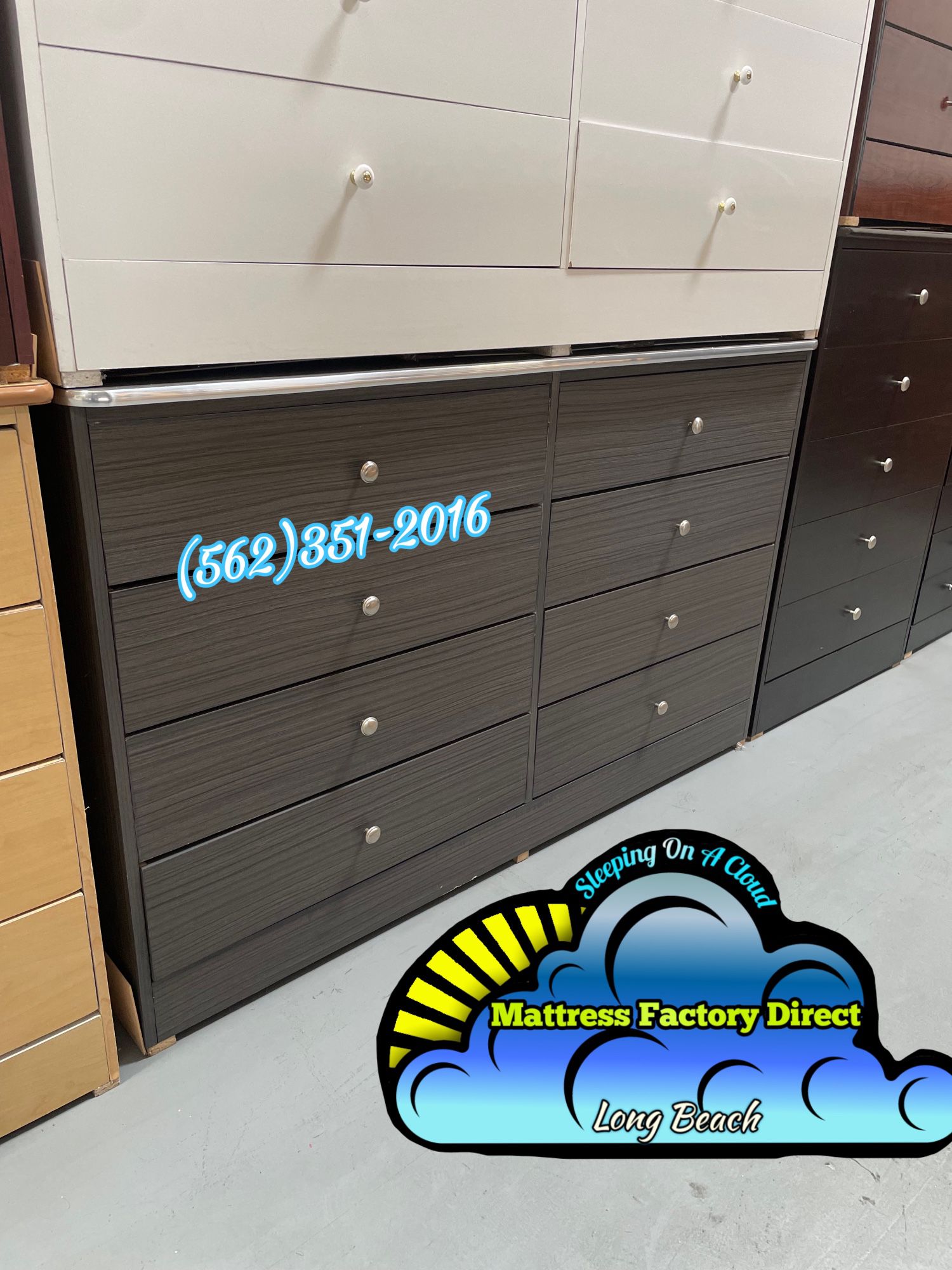 New Grey Wood 8 Drawer Dresser Tocador 