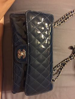 Gorgeous Chanell Classic Flap Patent Handbag with Silver Hardware