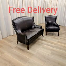 Walter E. Smithe Batwing Studded Leather Loveseat and Chair Set