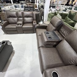 Lavenhorne Brown Faux Leather Reclining Set 