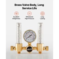 VEVOR Dual Output Argon Regulator, Argon Flow Meter Gas Regulator Gauge for TIG/MIG Welding - with 2PCS 6.6FT Rubber Hoses, 0-60 SCFH, 0-4500 PSI Inle