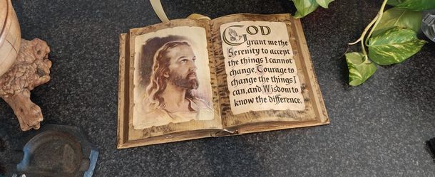 Vintage Gold Jesus Serenity Prayer Decoupage Open Book