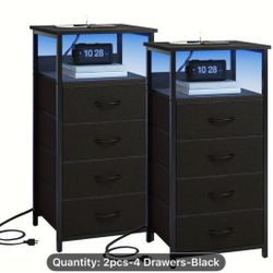 TOMNK 1/2pcs Night Stand, Display Stand With 1/2/3/4 Drawers, LED Nightstand 1/2 Set With Charging Station For Bedroom, Fabric Storage Drawers With PU