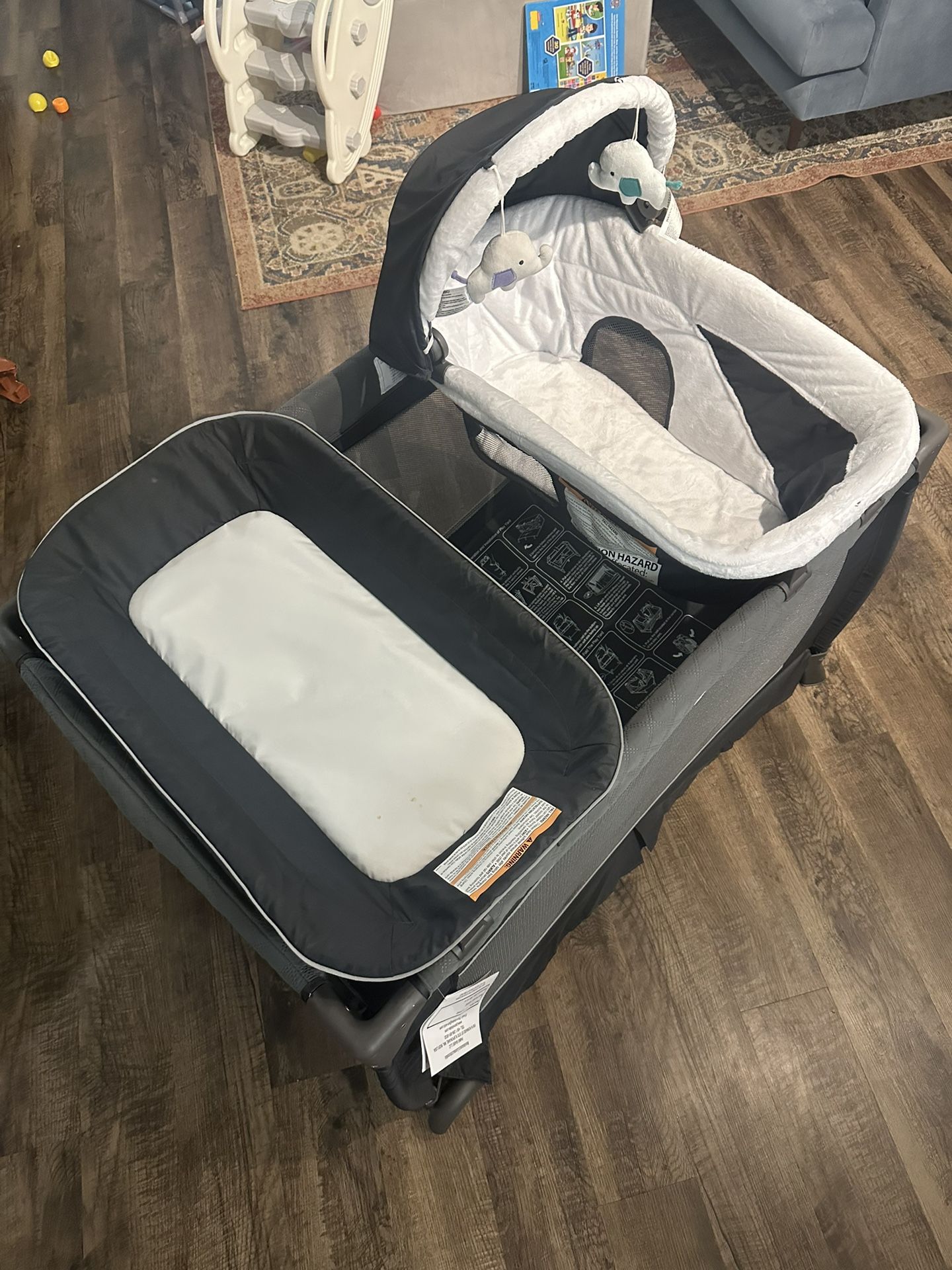 Pamo Babe 3-in-1 Playard with Bassinet & Changing Table – $60