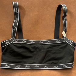 PINK - Black Soft Stretch Logo Scoop Bralette XS