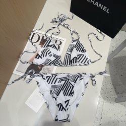 Chanel white striped bikini