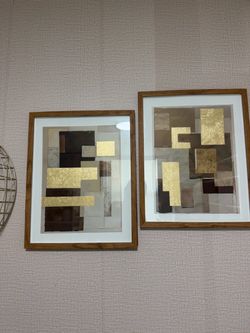 Set of 2 Abstract Gold Framed Wall Art