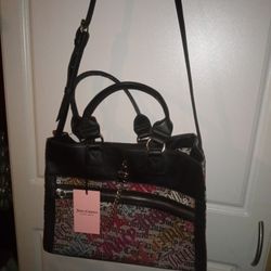 New Juicy Couture Black Beige Lock And Chain Tote