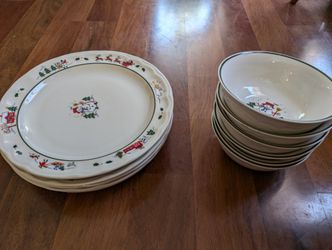 Snow Village Christmas Bowls And Plates Set Of 5