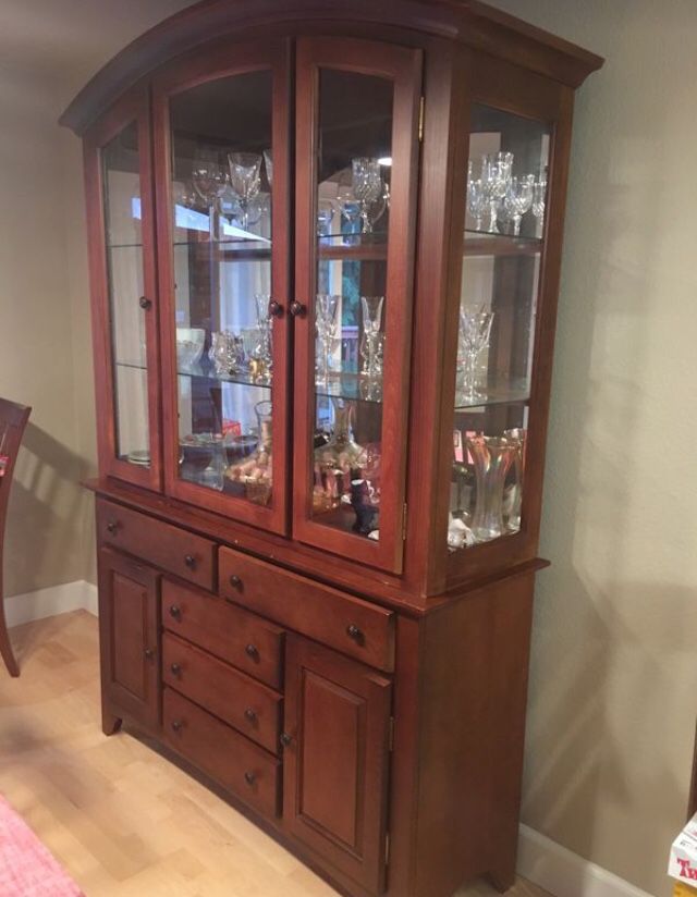 Dining room cherry hutch and china cabinet
