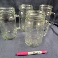 Country Hearth Fireside Glass Mug 16oz Handle Anchor Hocking Jar VTG Lot Of 4