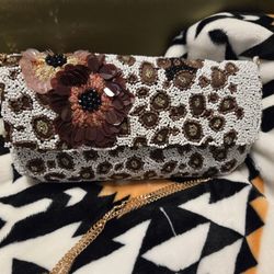 Cheetah W Flower Beaded Purse