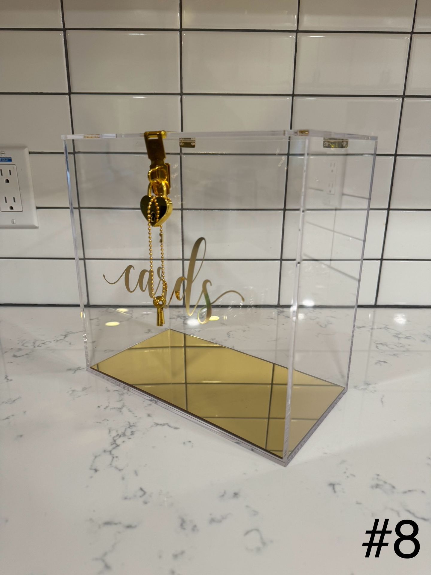 Acrylic Card Box w/ Gold “Cards”