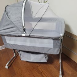 bassinet  Babe  Infant Bedside Sleeper Bassinet with Wheels and Folding Frame for Newborn (Grey)