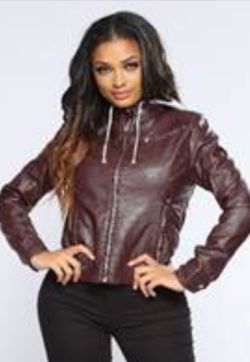 Faux Leather Jacket - Burgandy (size medium)
