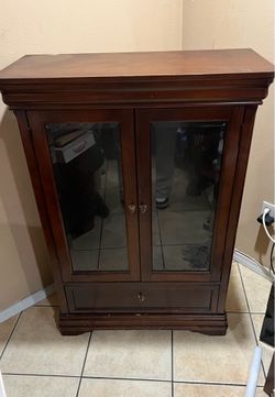 Wood Glass-Door Cabinet with Drawer
