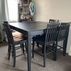 High Top Black Square Table - 6 Chairs 