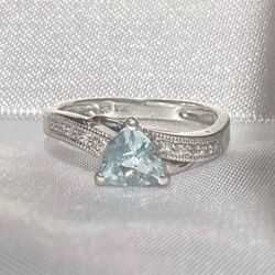 Aquamarine Diamond Ring 10k Sz 6.5