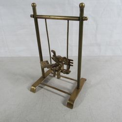 Vintage Solid Brass Elephant Reading Book On Moving Swing 10" Tall
