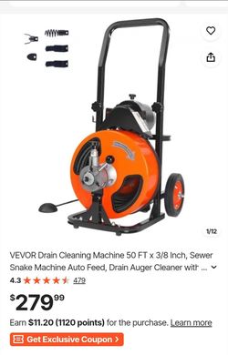 VEVOR 50 FT Drain Cleaning Snake Machine
