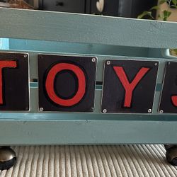 Hand painted Blue/Green Rolling Toy Crate