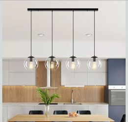 Black Globe Pendant Light 4 Light Glass Chandelier Kitchen Island Dining Room Fixture