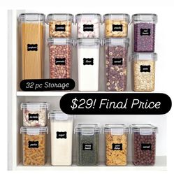 Food Storage Pantry Containers NEW In Box : 32 Storage Containers W/ Lids Air Tight  Pantry 