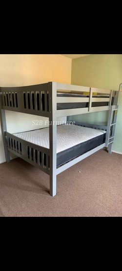 Twin Twin size Grey bunkbed with Orthopedic Mattress Included