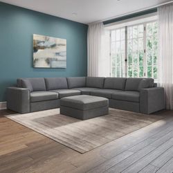 Thomasville Bryden Fabric Sectional with Storage Seats and Ottoman 