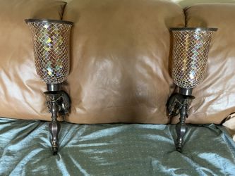 Wall Candle Sconses - 24” Tall - Mirrored Cut Glass Shade - Bombay Company