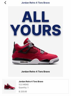 Jordan 4 toro bravo size 12M