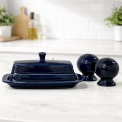 Fiesta HLC Cobalt Blue Butter Dish Lid w Salt Pepper Shakers USA