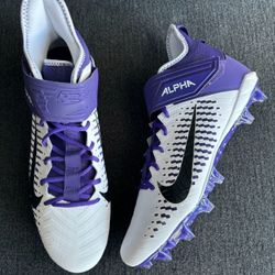 Nike Alpha Menace Pro 2 Mid White/Purple Football Cleats Size 13.5