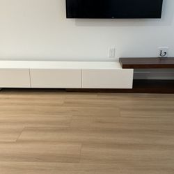 POVISON 70"-100" Extendable TV Stand with Storage Solid Wood White TV Media Console Modern Retractable Entertainment Center Low Reversible TV Stand