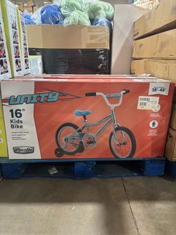 Unity brand 16” kids bike with training wheels for riders 38-48 inches