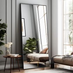 Full Length Mirror, Large Wall Mirror, Dressing Mirror, Home Gym Mirror, 71"x32", Metal Frame, Black