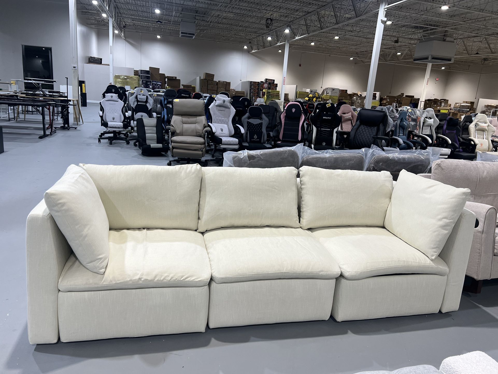 M-96" Sectional Sofa Couch for Living Room, Modern Modular Upholstered 3 Seat Sofa Couch Furniture for Apartment, Chenille (Beige)