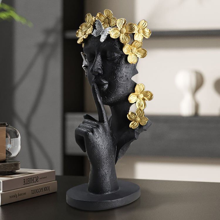 Black & Gold Thinker Sculpture Statue Resin Romantic Silence Desktop Ornament $20