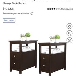 Set of Two Parlor Living Room Furniture MDF Bookshelf Storage Rack, Russet