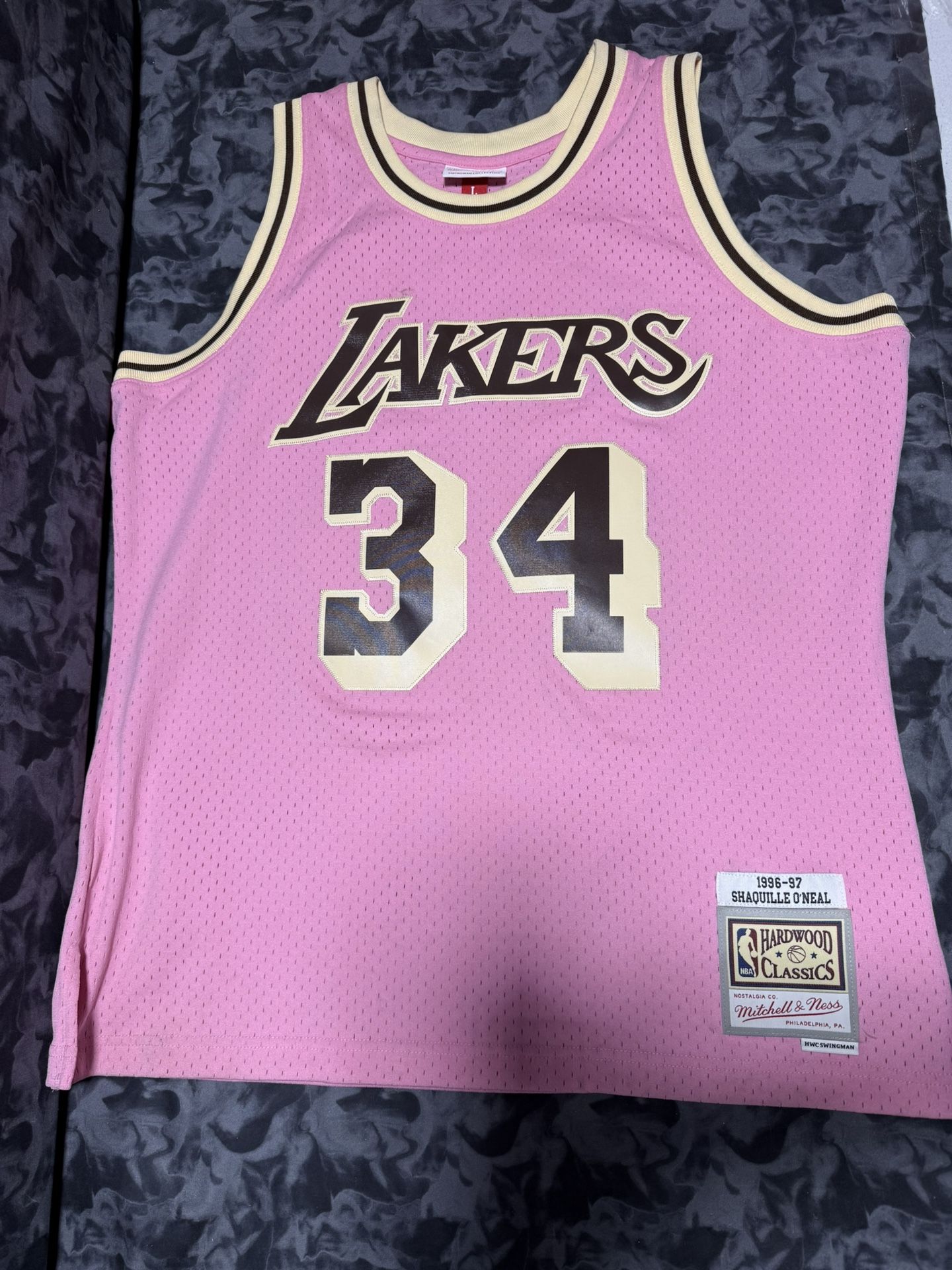 Mitchell & Ness Pink Brown Sugar Bacon Jersey Lakers 1996 O'Neal Men’s Size L
