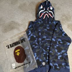 BLUE BAPE HOODIE DOUBLE SHARK HOOD