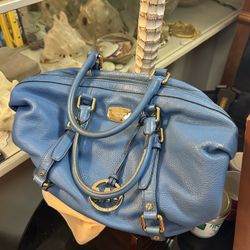 blue Michael Kors Bedford Legacy Convertible Satchel Handbag